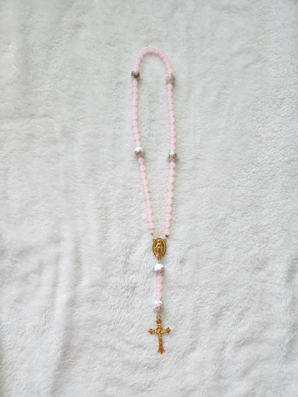 Hand Crafted Pink and Gold Rosary